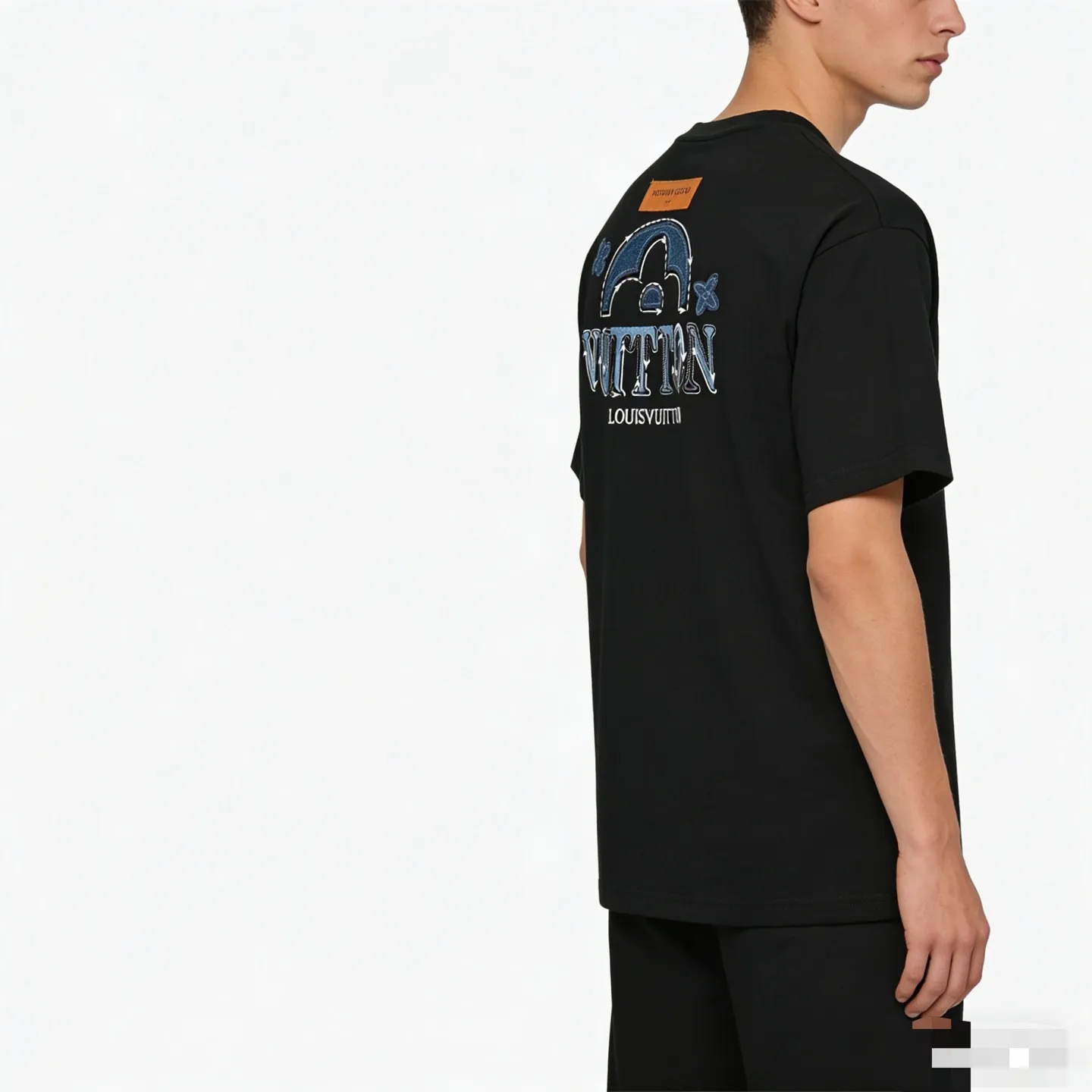 Louis Vuitton/Louis Vuitton 26ss denim patch presbyopic letter embroidered short sleeves